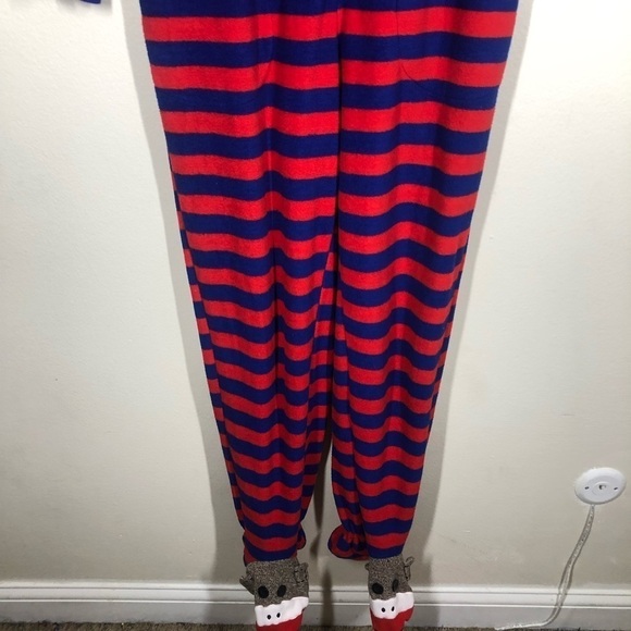 Nick & Nora Sock Monkey Zip Up Onesie Sleepwear Pajamas One Piece Small Red Blue - Picture 5 of 10